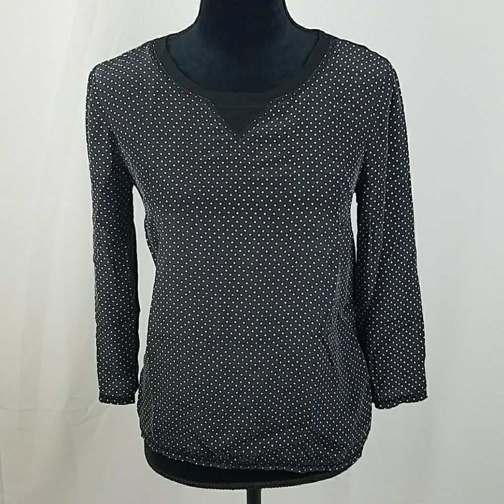 Madewell women S black silk front long sleeve tee blouse hearts dark Fairy